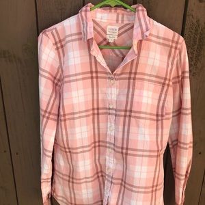 J. Crew Pink Plaid Cotton Button-Up Top (Medium)